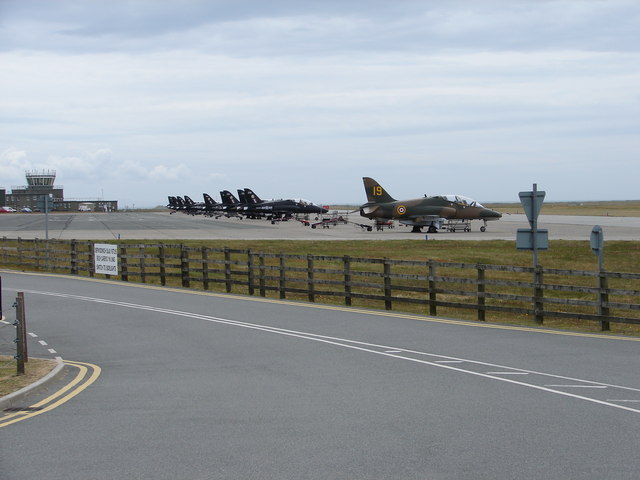 A line-up of Hawk jets at RAF Valley